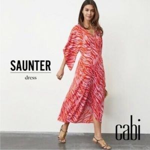 CAbi #5795 Saunter High Low Dress Red Lavender Zebra Print Kimono Sleeves Medium
